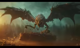 an animated picture of a dragon attacking another