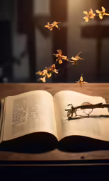 a pair of reading glasses resting on an open book