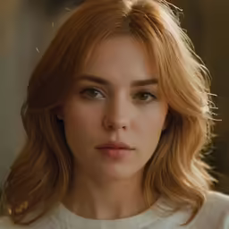 a woman with blonde hair looking forward