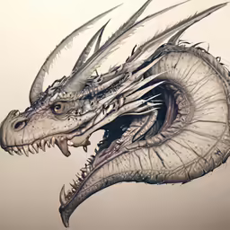 an artistic rendering of a dragon with its mouth open