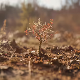 small, colorful plant in leafy barren area