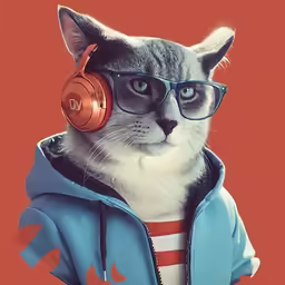 a cat wearing headphones while sitting down