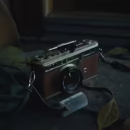 a camera with a metal chain attached to it