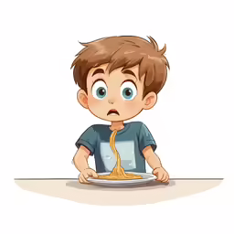 a boy eating from a bowl on a table