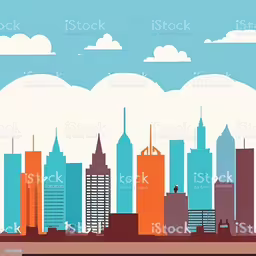 a cityscape with tall buildings and clouds in the sky royalty - free,an abstract view of city with skyscrapers in the daytime