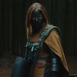 a woman dressed as a girl with a gun