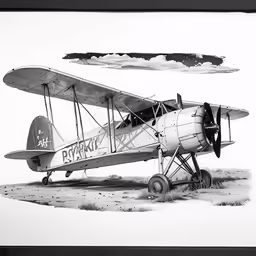 the airplane is painted black and white with blue clouds