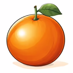 an orange with a leaf on it