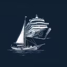 a boat with sails floating in the ocean