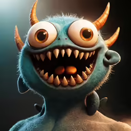 there is a strange blue monster smiling at you