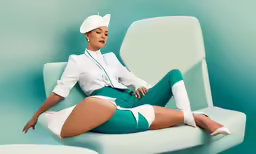 a very attractive lady sitting in a chair with a hat on