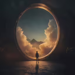 a man standing in the middle of a large circular tunnel