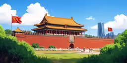 a painting of an oriental style building