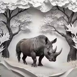 the rhino has long horns that have been painted onto it