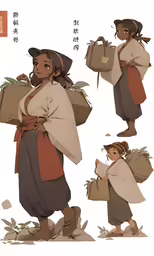 an illustration shows a woman carrying some items