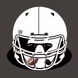 a football helmet with the shadow of a football on it,an american football helmet, with a football ball in the middle,a white helmet with an american football on it,a football helmet has a american football on it,a football helmet with the word tennessee state on it