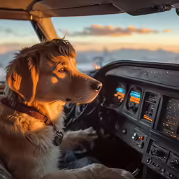 a dog is sitting in the cockpit of a plane