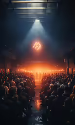 a crowd is gathered in a dark auditorium