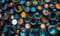 the surface of various colored plastic cups