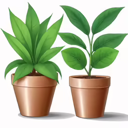 two potted plants sitting side by side