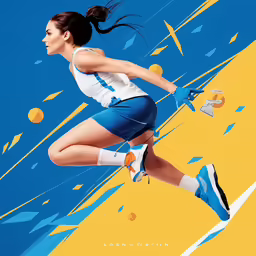 a poster featuring a female tennis player running across a court