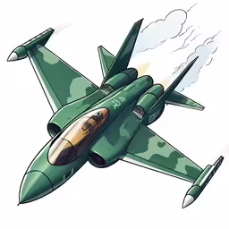 an illustration of a camouflaged fighter jet flying in the sky