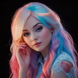 a woman with pastel pink and blue hair posing