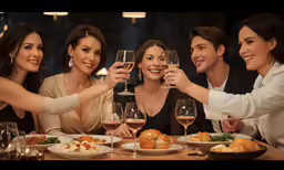 a group of young adults sitting around a dinner table