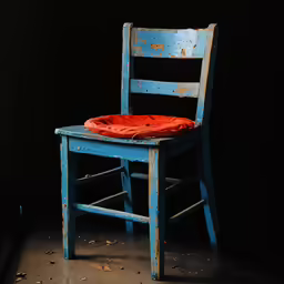 an empty chair sitting in a dark room