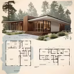 an architectural drawing of a modern day house in the forest