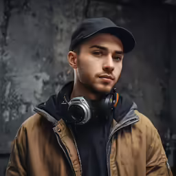 man wearing headphones and a black cap