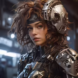 a woman with a helmet on and a sci - fiy look