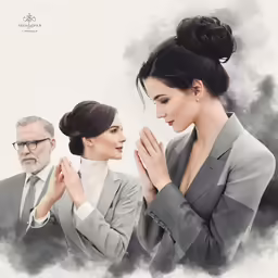 two business people are standing together and praying