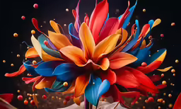 brightly colored flowers with red, orange and blue petals