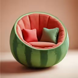 a watermelon shaped chair with several cushions