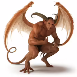 a bald man with two horns sitting on the ground