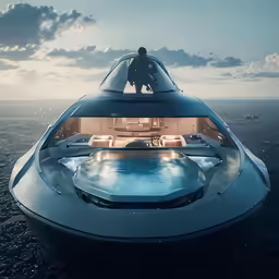 luxury boat in the ocean at night time