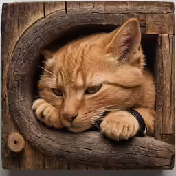 an orange cat laying on top of a wooden door