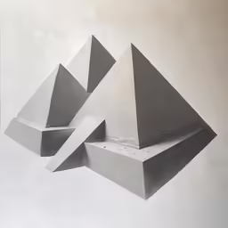 two white cubes with two grey blocks next to each other