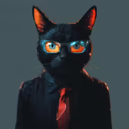 a black cat with blue eyes wears a suit