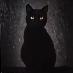 black cat sitting looking at the camera with yellow eyes