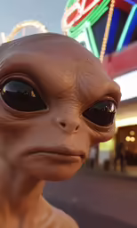 an alien statue that looks like it is outside
