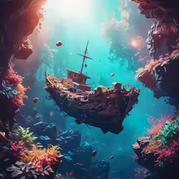 there is an underwater scene in a deep sea
