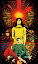an image of a man sitting down with his eyes open and the sun shining behind