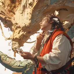 a man dressed up like an elf looking off into the distance