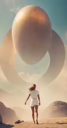 the person is walking alone in the desert