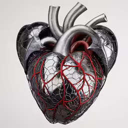 a digital image of a silver and red heart