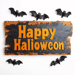 happy halloween wooden sign with bats flying in the air