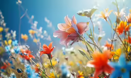 a field of wild flowers and blue sky in the background