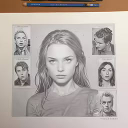 a drawing of a girl in different faces